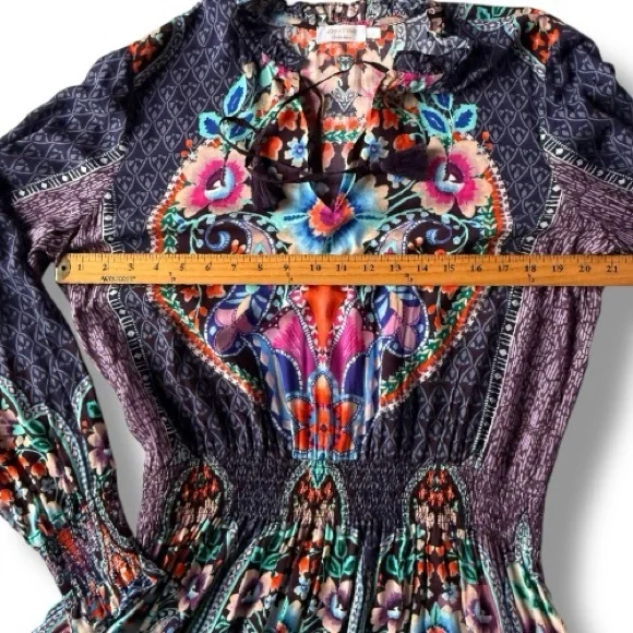 JOHNNY WAS Saba Long-Sleeve Abstract-Print Dress Coverup Size Large - Picture 14 of 15